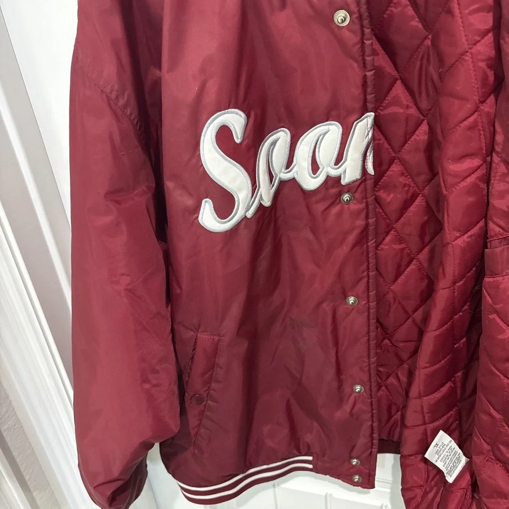 Oklahoma Sooners Vintage Red Oak Bomber Jacket XL Maroon Red Nylon Varsity 4421 - Picture 12 of 13